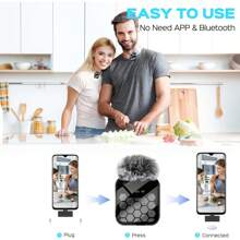 Wireless Lavalier Lapel Microphone Compatible With Iphone TypeC Android Camera Plug-Play,Professional Noise Reduction Recording Clip Mic For Creator Interview - Black - View 9