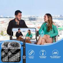 Wireless Lavalier Lapel Microphone Compatible With Iphone TypeC Android Camera Plug-Play,Professional Noise Reduction Recording Clip Mic For Creator Interview - Black - View 4