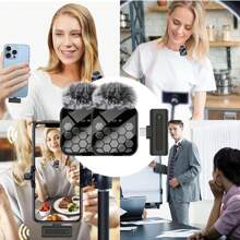 Wireless Lavalier Lapel Microphone Compatible With Iphone TypeC Android Camera Plug-Play,Professional Noise Reduction Recording Clip Mic For Creator Interview - Black - View 10