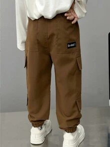 小男孩多口袋时尚实用裤，适合日常穿着，四季皆宜 - 咖啡棕 - 查看 2