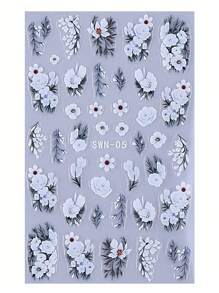 2片装5D蕾丝花卉美甲贴纸，白色优雅玫瑰花瓣和叶子图案，DIY自粘凝胶指甲油贴纸，美甲装饰 - 彩色 - 查看 3