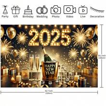 1 Striscione per Festa di Capodanno 2025, con design di Champagne e Fuochi d'Artificio, Nero e Oro, Perfetto per Decorazioni di Capodanno, Servizio Fotografico di Capodanno, Adatto per Camera da Letto, Stanza, Decorazione Esterna, Dimensioni Varie 82,7*59,1/59,1*39,4/39,4*29,5 Pollici