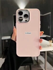 1 Piece Solid Color Silicone Phone Case, Luxury Electroplated Lens Frame LOGO Soft Case, Compatible With IPhone 15pro Max/14/13/12/11 - Hồng - Xem 6