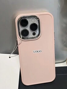 1 Piece Solid Color Silicone Phone Case, Luxury Electroplated Lens Frame LOGO Soft Case, Compatible With IPhone 15pro Max/14/13/12/11 - Hồng - Xem 3