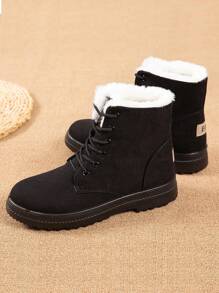 Dames sneeuwlaarzen hoog, platte hak, modieuze korte laarzen, warm en casual, grote maten