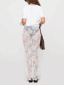 Women's Y2k Lace Maxi Skirt Sheer Lace Maxi Skirt Summe Beach Party Cover-Up Long Skirts Casual Streetwear - trắng - Xem 6