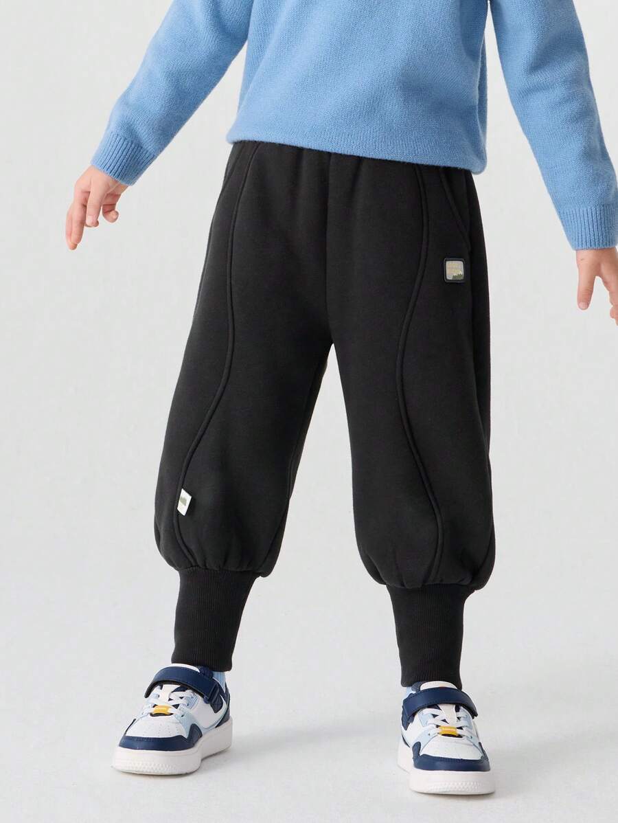 Balabala 2024 年冬季男孩和女孩珊瑚绒慢跑厚保暖裤 - 黑色 - 查看 1
