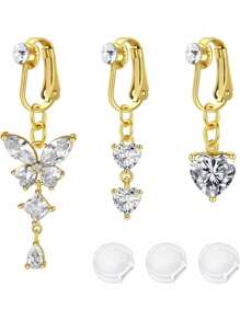 AVYRING 3-5PCS Golden Fake Belly Piercing Fake Belly Ring For Women Fake Belly Button Piercing Clip On Belly Button Rings Fake Navel Ring Non Piercing
