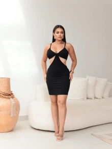 Women's Midi Tube Dress With Straps And Cups, Slit, Side Opening, Summer Fashion, Big - màu đen - Xem 5