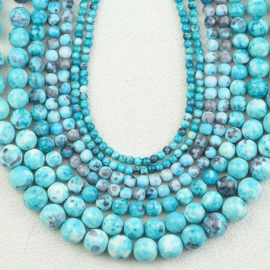 4/6/8/10/12mm High Quality Natural Agate Hole Blue Stone Round Beads For DIY Bracelet Necklace Earring Jewelry Making Accessories - Rainweed Stone Hole Blue - View 1