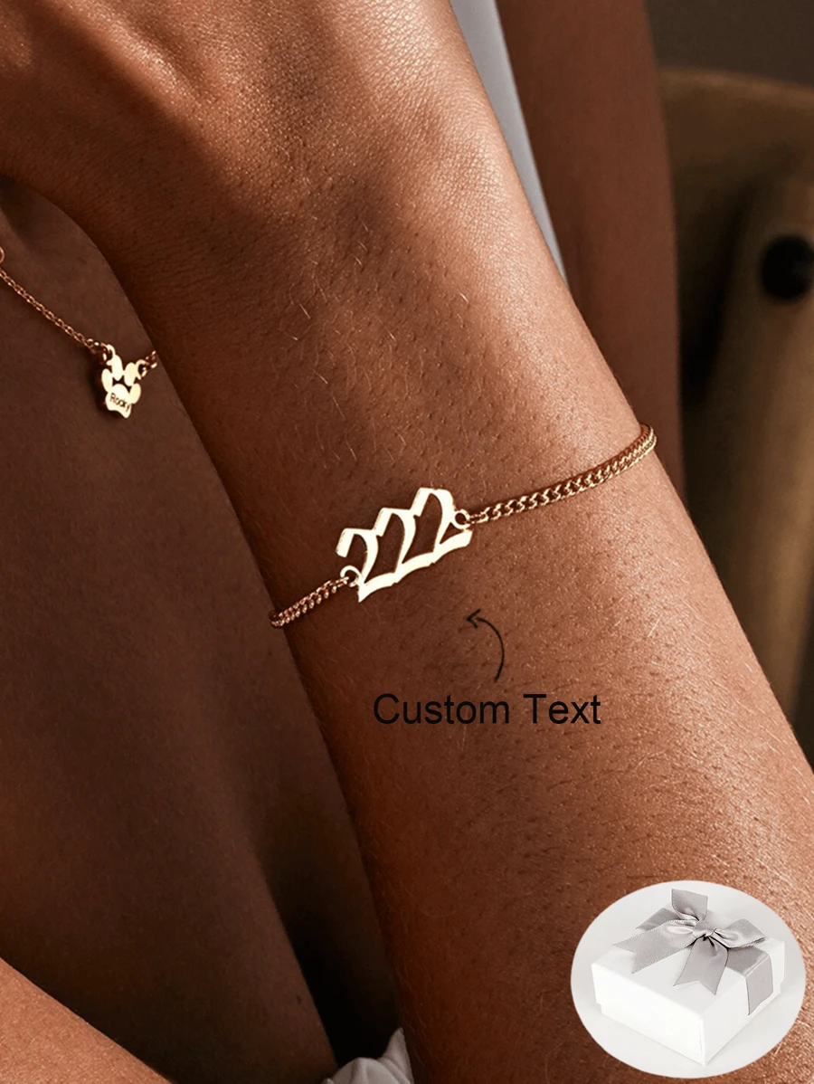 Custom Angle Number Bracelet, 18K Gold-Plated Stainless Steel Adjustable Bracelet, Couple Bracelet,111, 444, 333, 222 Spiritual Angel Number, Luck Number Bracelet, Suitable For Women, Personalized Gift For Friends, Couples And Family, Special Design Birthday Gift Jewelry