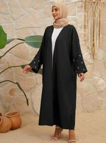 Abaya modesta de manga larga con bordado de luna para mujeres
