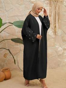 Abaya modesta de manga larga con bordado de luna para mujeres