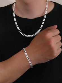 2件套不锈钢链手链和项链套装，百搭时尚首饰配饰，嘻哈风格