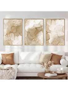 3入組/套無框抽象淺褐色的波西米亞海報牆壁藝術帆布繪畫