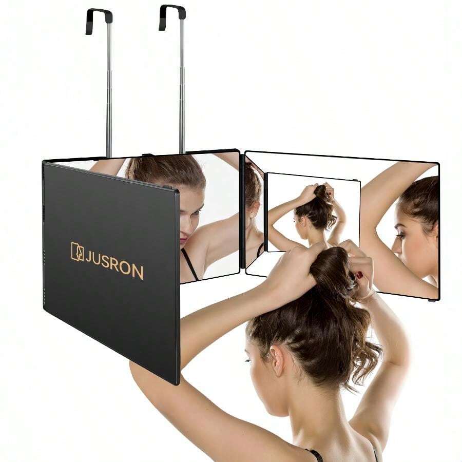 JUSRON 3 Way Mirror For Self Hair Cutting 360 Viewing Angle Self Hair Cutting Mirror, Clear Anti-Fog HD Glass Without Led