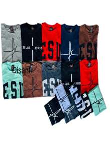 Kit 3 Men's T-Shirt Shirt Blouse Faith Gradient Evangelical Gospel Religious 100% Cotton - 彩色 - 查看 1