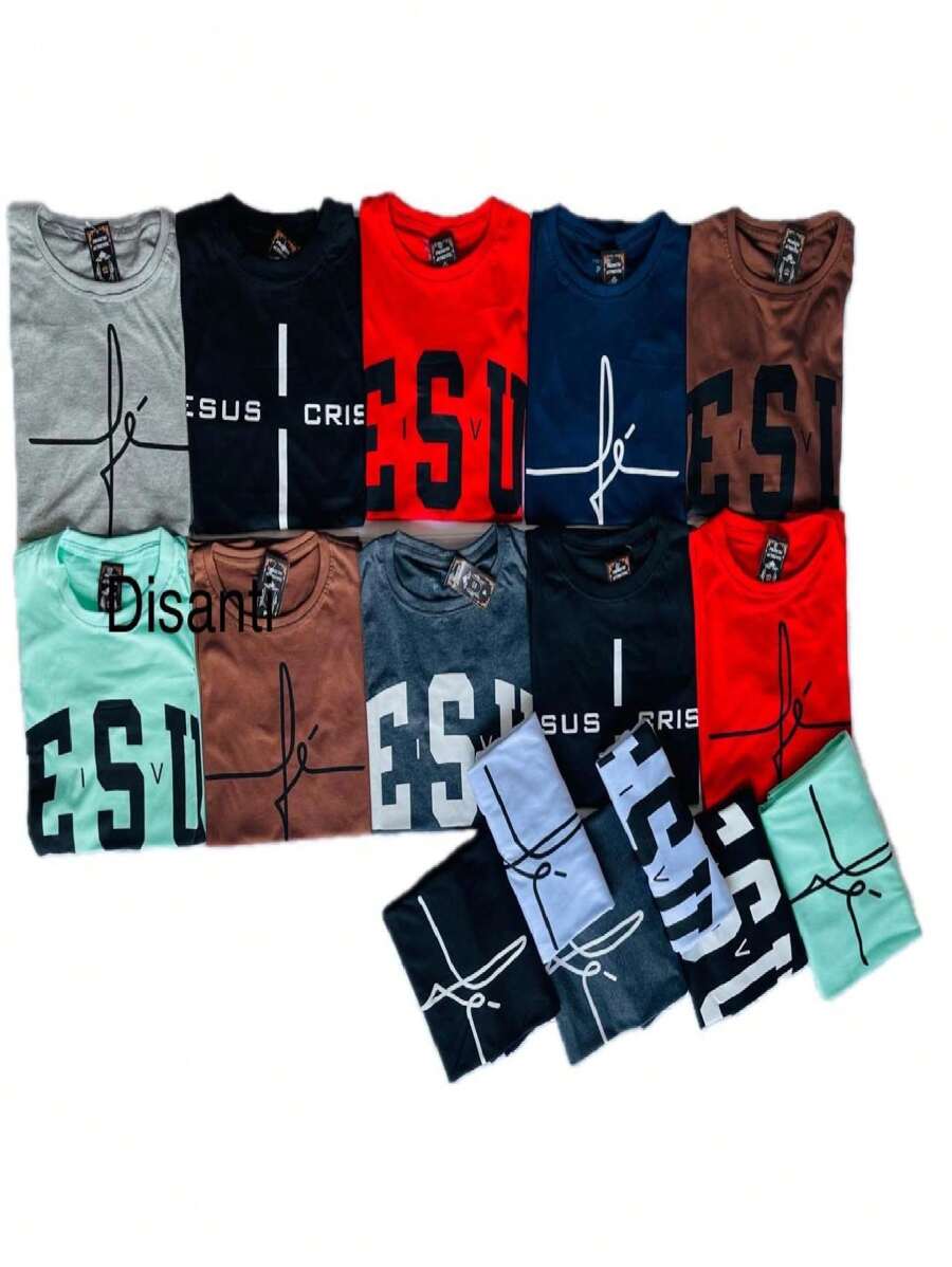 Kit 3 Men's T-Shirt Shirt Blouse Faith Gradient Evangelical Gospel Religious 100% Cotton - 彩色 - 查看 1