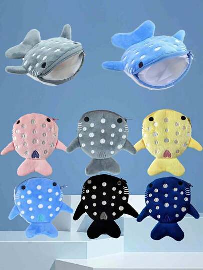 1 件女式可爱卡通鲨鱼形毛绒零钱包、钥匙包、钥匙扣包吊坠，是送给女朋友或好朋友的理想礼物，汽车配件包饰背包，适合学校哥特 Y2k