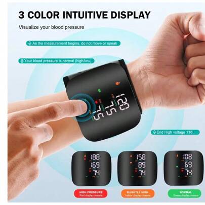 1 st uppladdningsbar smart LCD-pekskärm för handleden med digital blodtrycksmätare med röstfunktion, automatisk blodtrycks- och pulsmätning