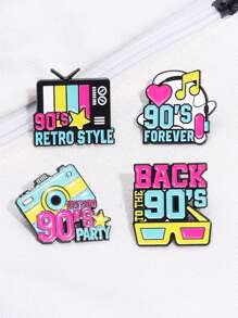 4 piezas de Pins esmaltados con diseños de cámara de TV, radio y estilos de dibujos animados retro de los 90, pins creativos con estilo vintage para aplicar en chaquetas, mochilas u otros obsequios lindos para amigos