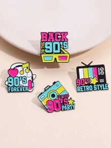 4 piezas de Pins esmaltados con diseños de cámara de TV, radio y estilos de dibujos animados retro de los 90, pins creativos con estilo vintage para aplicar en chaquetas, mochilas u otros obsequios lindos para amigos