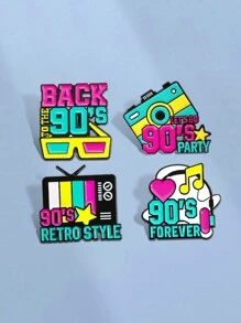 4 piezas de Pins esmaltados con diseños de cámara de TV, radio y estilos de dibujos animados retro de los 90, pins creativos con estilo vintage para aplicar en chaquetas, mochilas u otros obsequios lindos para amigos
