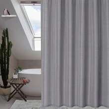Rideau de douche en tissu, rideau de douche en polyester épais 155 g/m² semblable au lin pour salle de bain avec crochets, rideau de douche lavable de luxe pour hôtel