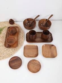 14pcs/Set Rosewood Tableware Set: Rosewood Bowls, Cups, Condiment Plates, Plates, Spoons,School Supplies