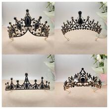 1 chiếc Vương miện đen bóng - Mũ đội đầu nữ hoàng cổ điển, Mũ đội đầu cô dâu, Phụ kiện tóc Halloween - màu đen - Xem 1