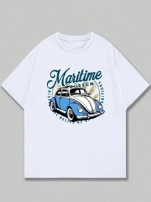 Cotton T-Shirt Car Streetwear Comfort Breathable Men's T-Shirt Elegant Summer - trắng - Xem 1