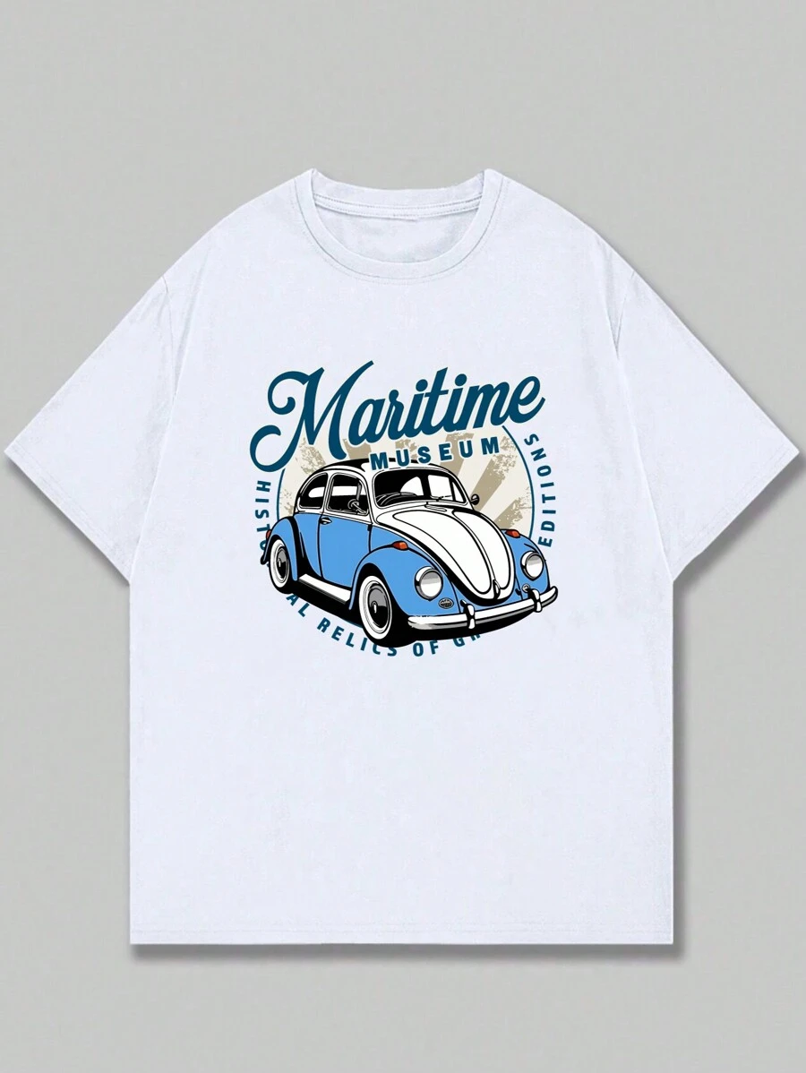 Cotton T-Shirt Car Streetwear Comfort Breathable Men's T-Shirt Elegant Summer - trắng - Xem 1