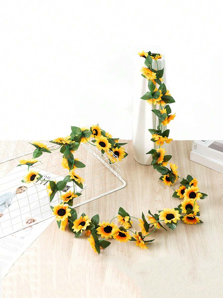 Trang trí tiệc mô phỏng hoa dây leo hoa hướng dương dây leo phòng khách nhà nền trang trí phong cách đồng quê hoa hướng dương dây leo - Màu vàng - Xem 1