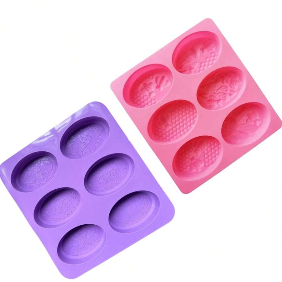 Kit com 2 Moldes de Sabão de Silicone para Sabonetes Artesanais com 6 Cavidades, Fabricação de Sabão - Roxo - Visão 1