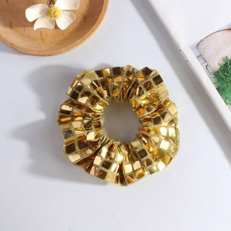 1/6/10pcs Fashionable Retro Silver Square Sequin Large Colon Scrunchie New Disco Ball Flash Piece Dance Party High Ponytail Headband Suitable For Parties, Cheerleading Dance Wear - Multicolor - View 11