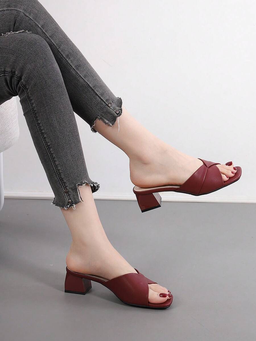 Dép xăng đan hở mũi dày màu đỏ rượu vang mới mùa hè cho nữ, dép cao gót thường ngày ngoài trời - Màu Đỏ Sâu - Xem 1