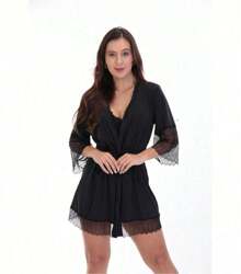 Luxury Women's Robe: Hobby Robe Elegant Lace Robe For Brides - 301 - 黑色 - 查看 7