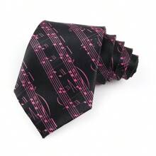 ZONFAZ 1pc Men Musical Note, Music Sheet, Piano Keys, Playing Card Pattern Business Fashion Necktie, 8cm Width Satin Texture, Suitable For Music Performance, Ceremony, Wedding, Party Matching