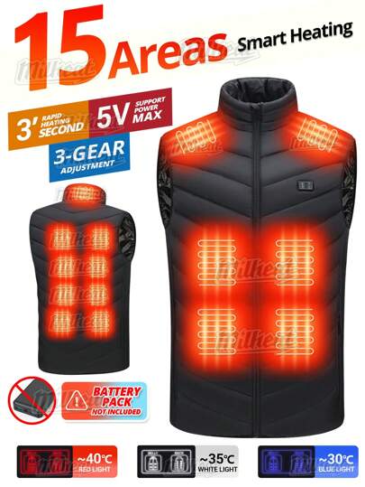 Heated Vest (Battery Pack Not Included) Thermal Sleeveless Jacket Coat Men Women For Winter Casual Outdoor Camping Hunting Hiking Trekking