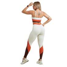 Women's Fitness Set Top + Leggings Zero Transparency High Compression Shaping UV50+ - 米色 - 查看 3