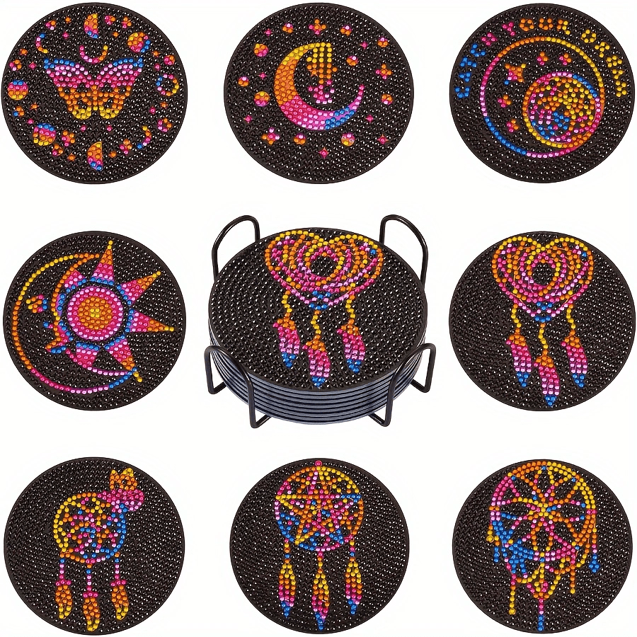 Cheriswelry 8Pcs Dream Catcher DIY Coasters Diamond Painting Cup Mat Kits Magic Theme Art Painting Coasters With Holder Diamond For Beginners Adults DIY Coasters,Great Home And Dining Room Decor