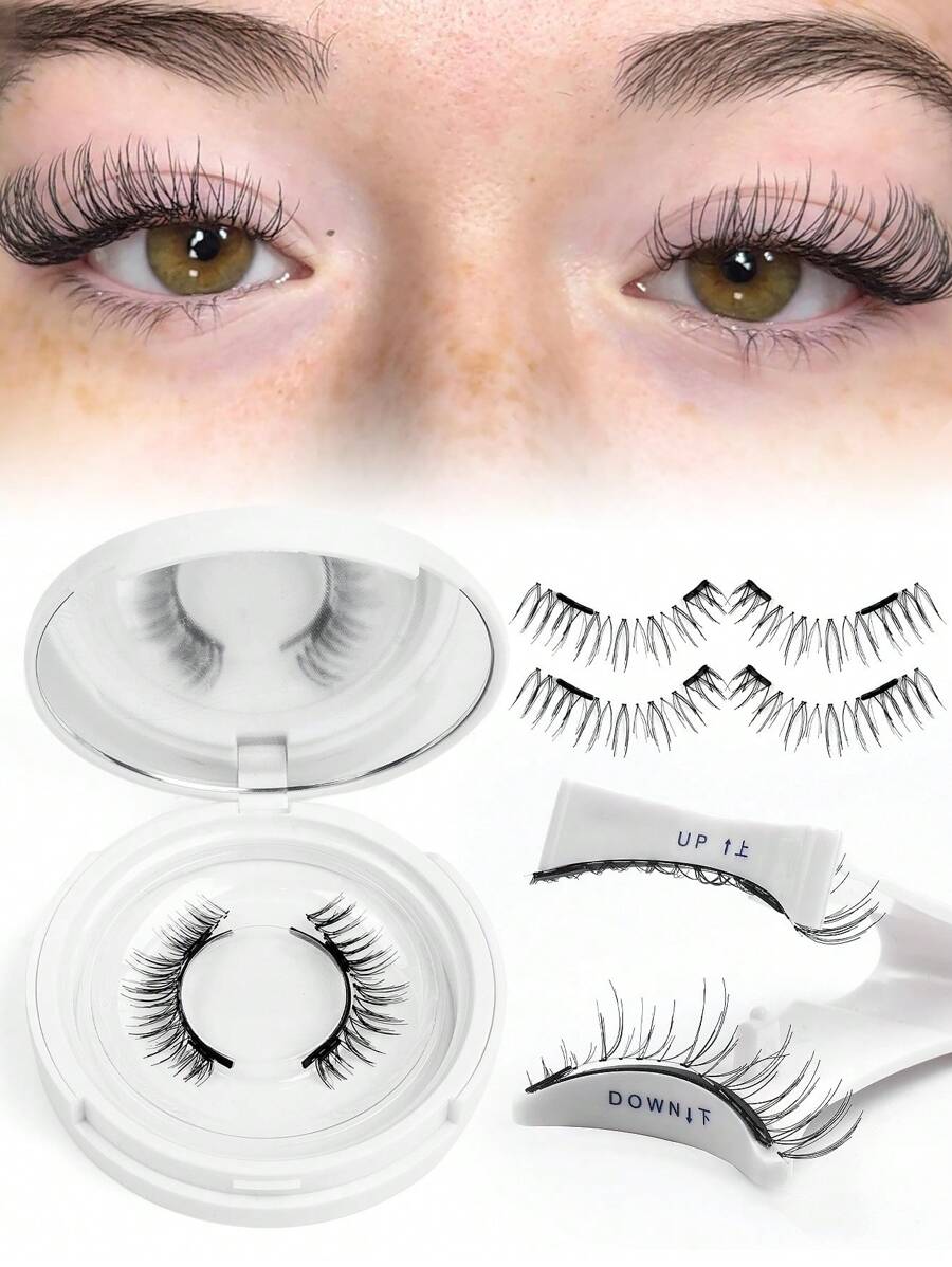 1 Pair Magnetic False Eyelashes Kit With Mirror & Applicator Glue-Free Eyelashes 3D Natural Manga Eyelashes Cat Eye Fluffy Faux Mink Eye Lashes With Tweezers Makeup Tool For Beauty Travel,Reusable Magnetic Eyelashes No Glue Needed 3D Natural Magnetic False Eyelashes Portable Cosmetic Tool,Magnetic Eyelash Set - Natural Looking, Magnetic Adhesion, No Glue Or Eyeliner Needed, Lightweight & Reusable, Comes With Tweezers For Easy Application - 黑色 - 查看 1