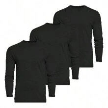 Kit 3 Slim Long Sleeve T-Shirts Daily Comfort Cotton - 黑色 - 查看 1