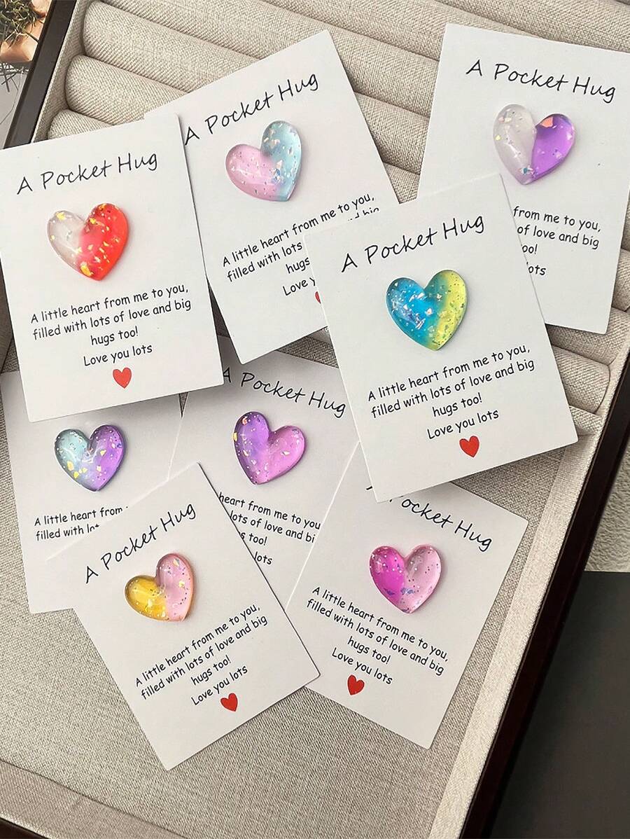 1 张白色/红色/粉色/蓝紫色渐变心形口袋拥抱卡、迷你礼物、派对礼品、DIY 渐变心形树脂口袋拥抱贺卡 - 彩色 - 查看 1