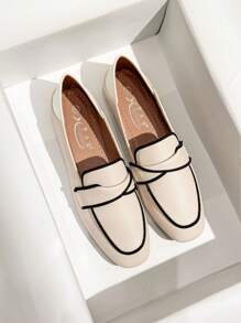 Mengshangli 女士平底鞋低帮百搭软底小皮鞋仙女款温柔乐福鞋 - 米色 - 查看 3