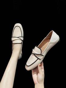 Mengshangli 女士平底鞋低帮百搭软底小皮鞋仙女款温柔乐福鞋 - 米色 - 查看 5