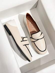 Mengshangli 女士平底鞋低帮百搭软底小皮鞋仙女款温柔乐福鞋 - 米色 - 查看 2