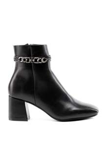 Women's Ankle Bootie Chic Pointy Toe Chunky Heel Chain Decoration Side Zipper Easy On And Off For Work Holiday - Black - View 3