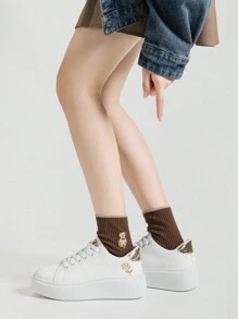 Alan Vincent 2025春季新款休闲鞋女白鞋，女士厚底鞋，可爱白色低帮鞋，金色玫瑰刺绣，舒适时尚运动鞋，增高5cm，适合矮个子女性