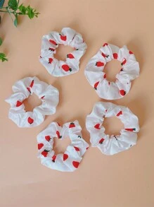 5 件套女士甜美可爱水果图案大蝴蝶结布质发圈，夏季简约百搭发饰，多巴胺清新马尾发带休闲马尾辫发夹